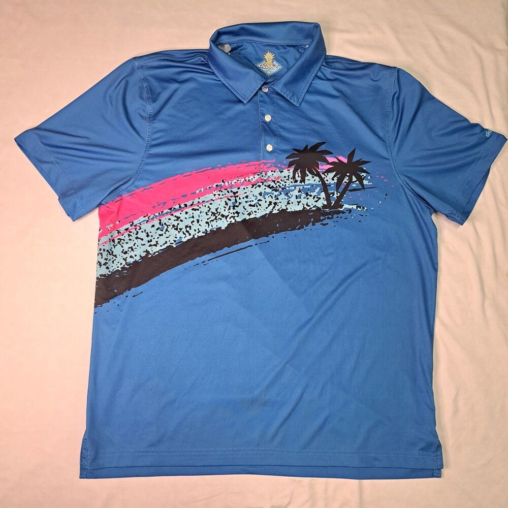 Chubbies Blue Tropical Palm Polo Shirt Men's L Beach Pool Vacation Cruise Summer